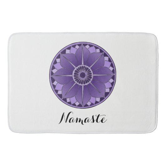 NAMASTE Lila Blume Spirituelle Lotus Mandala Badematte (Vorderseite)