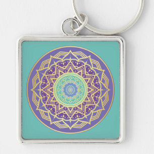 Namaste Lila Indigo Gold Turquoise Mandala Boho Schlüsselanhänger