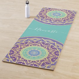 Namaste Lila Indigo Gold Turquoise Mandala Boho Yogamatte