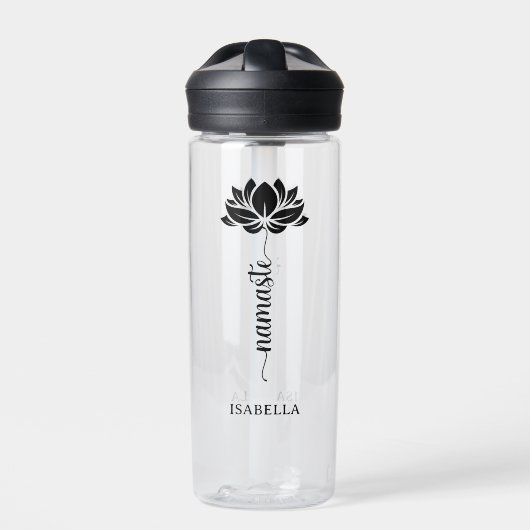 Namaste Lotus Blume Moderner Personalisierter Name Trinkflasche (Vorderseite)