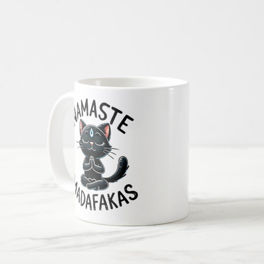 "Namaste Madafakas" Funny Cat Lovers Kaffeetasse (Vorderseite Links)