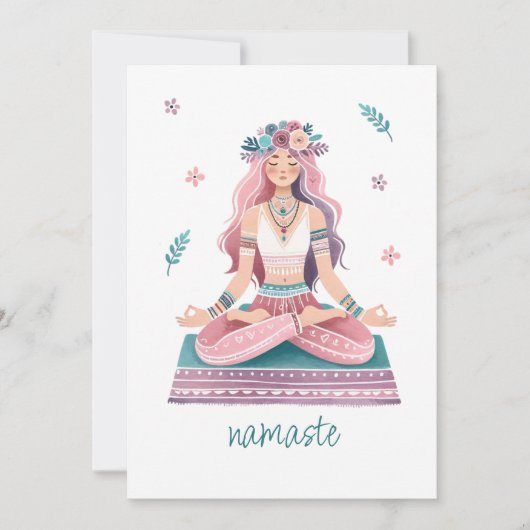 Namaste-meditierende Frau- boho Illustration Einladung (Vorderseite)