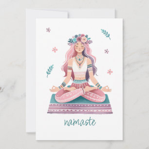 Namaste-meditierende Frau- boho Illustration Einladung