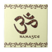 Namaste mit OM-Symbol Brown und Creme Fliese (Vorderseite)