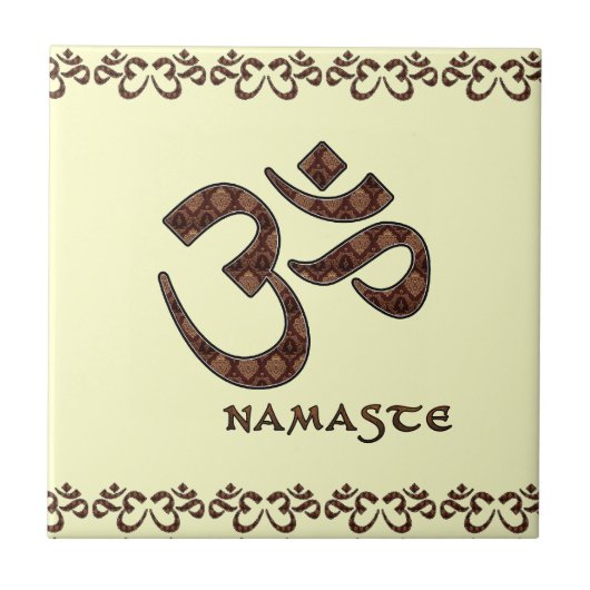 Namaste mit OM-Symbol Brown und Creme Fliese (Vorderseite)
