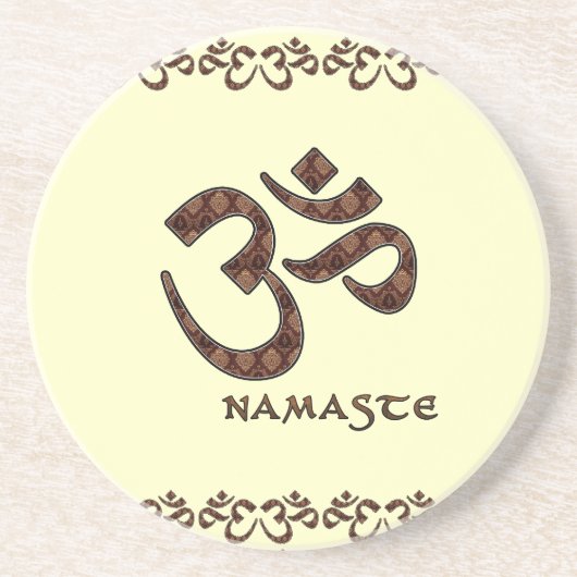 Namaste mit OM-Symbol Brown und Creme Getränkeuntersetzer (Vorne)