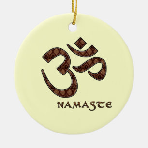 Namaste mit OM-Symbol Brown und Creme Keramik Ornament