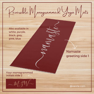 Namaste Monogram Initial Maroon Burgundy Reversibl Yogamatte