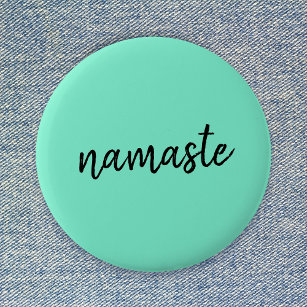 Namaste   Neo Mint Green Modern Yoga Spiritual Button