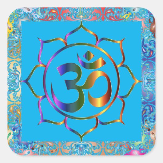 Namaste Om Lotus Rainbow Vintag Personalisiert Quadratischer Aufkleber (Vorderseite)