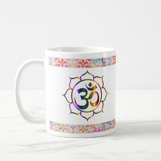 Namaste Om Lotus Rainbow Vintage Grenze Kaffeetasse (Links)