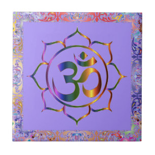 Namaste Om Lotus Regenbogen Vintage Fliese
