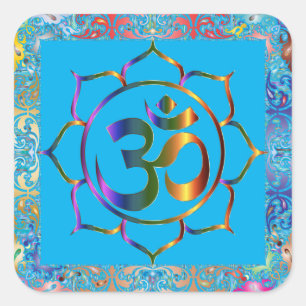 Namaste Om Lotus Regenbogen Vintage Personalisiert Quadratischer Aufkleber