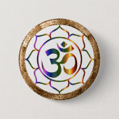 Namaste Om (Om) & Lotus mit Goldbronze-Grenze Button (Vorderseite)