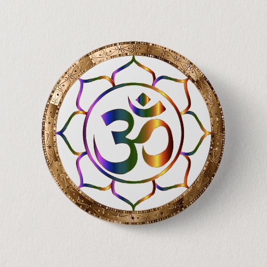 Namaste Om (Om) & Lotus mit Goldbronze-Grenze Button (Vorderseite)