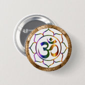 Namaste Om (Om) & Lotus mit Goldbronze-Grenze Button (Vorne & Hinten)