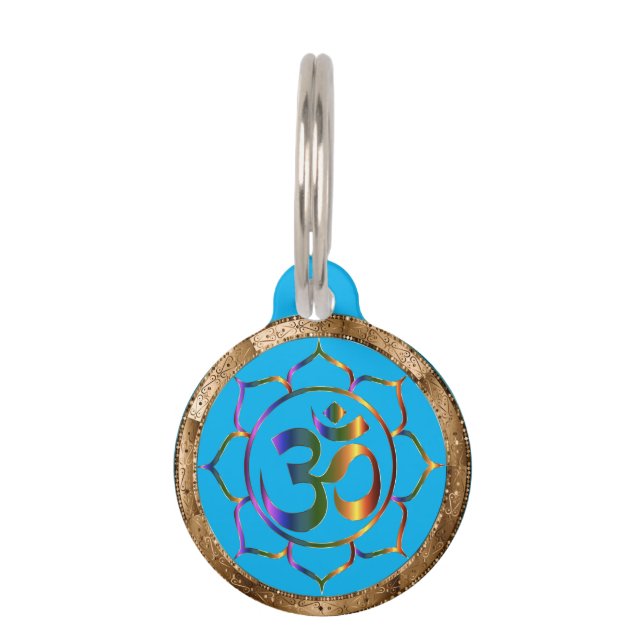 Namaste Om (Om) & Lotus mit Goldbronze-Grenze Haustiermarke (Vorderseite)