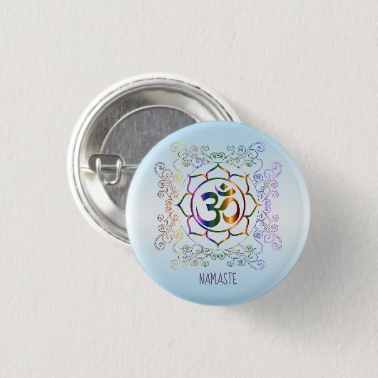 Namaste Om (Om) Lotus Prismatisch Ornamental Button (Vorne & Hinten)