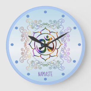Namaste Om (Om) Lotus Prismatisch Ornamental Große Wanduhr