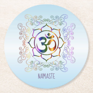 Namaste Om (Om) Lotus Prismatisch Ornamental Runder Pappuntersetzer