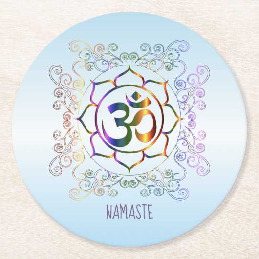 Namaste Om (Om) Lotus Prismatisch Ornamental Runder Pappuntersetzer (Vorderseite)