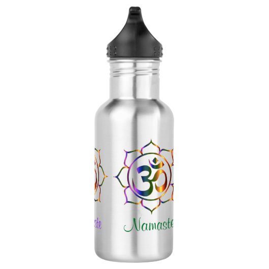 Namaste Om Om & Lotus Prismatischer Regenbogen Edelstahlflasche (Rechts)