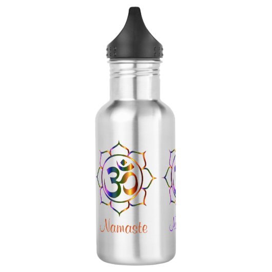 Namaste Om Om & Lotus Prismatischer Regenbogen Edelstahlflasche (Links)