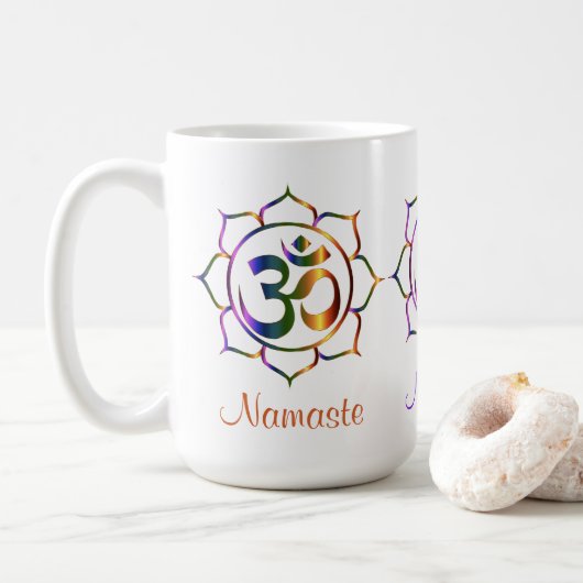 Namaste Om Om & Lotus Prismatischer Regenbogen Kaffeetasse (Mit Donut)