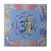 Namaste Om Om & Lotus Rainbow Border Personalisier Fliese (Vorderseite)