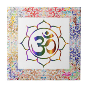Namaste Om Om & Lotus Rainbow Border Personalisier Fliese