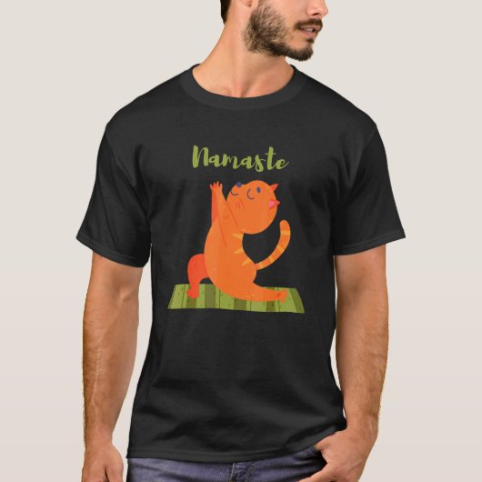 Namaste Orange Tabby Kitty Cat für Yoga Instructor T-Shirt (Vorderseite)