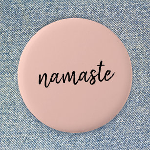Namaste Peachy Pink Modern Yoga Meditation Button