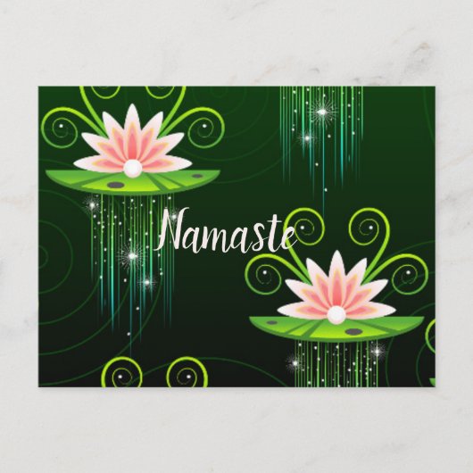 Namaste Pink Lilies & Green Pads Sparklingstars Postkarte (Vorderseite)