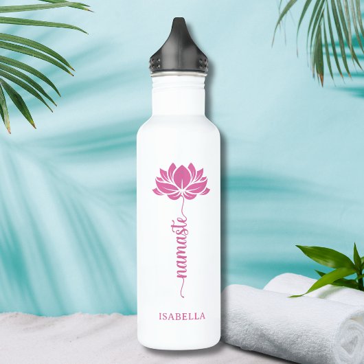 Namaste Pink Lotus Blume Moderner Personalisierter Edelstahlflasche