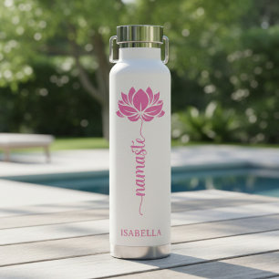 Namaste Pink Lotus Blume Moderner Personalisierter Trinkflasche