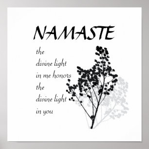 Namaste quote text on  black and white nature art poster