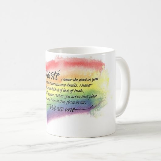 Namaste Regenbogen Kaffeetasse (VorderseiteRechts)