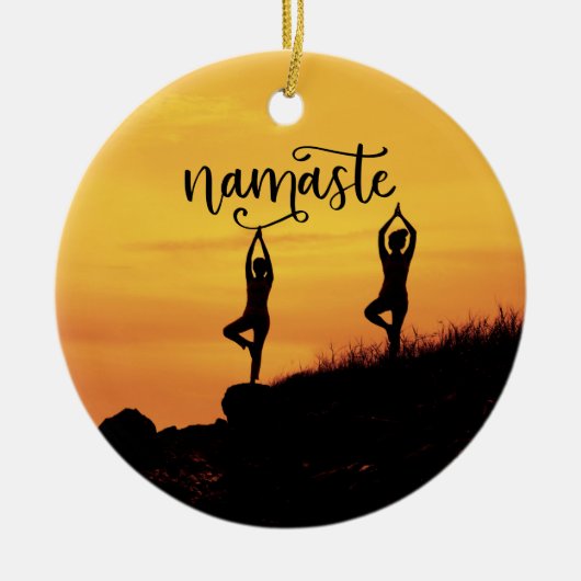 Namaste Silhouette Spirituelle Medizin Yoga Keramik Ornament (Vorne)