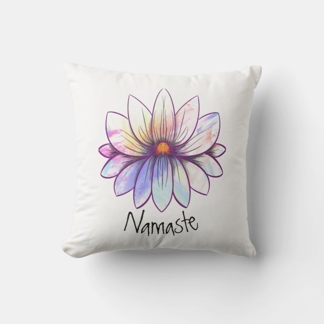 Namaste, Spritzer pastel lotus Blume weiß Kissen (Vorderseite)