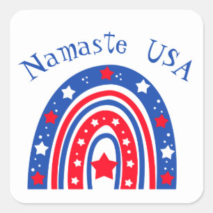 Namaste USA Patriotic Rainbow Quadratischer Aufkleber