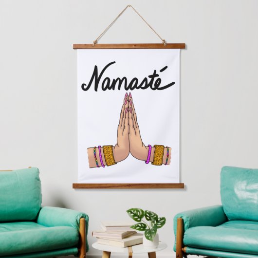 Namaste Wandteppich Mit Holzrahmen (Wohnzimmer)