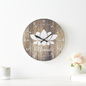 Namaste weißes Lotus u. hölzernes Planken-Yoga Große Wanduhr (Zuhause)
