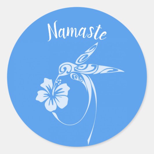 Namaste White Hummingbird im blauen Hintergrund Runder Aufkleber (Vorderseite)