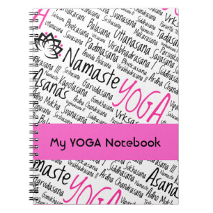 Namaste Yoga bringt Asana Pose-Sanskrit Namen in Notizblock