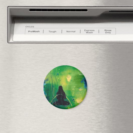 Namaste Yoga Girl Round Magnet (In Situ (Geschirrspüler))