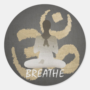 Namaste Yoga Gold Om Zeichen Atme Runder Aufkleber