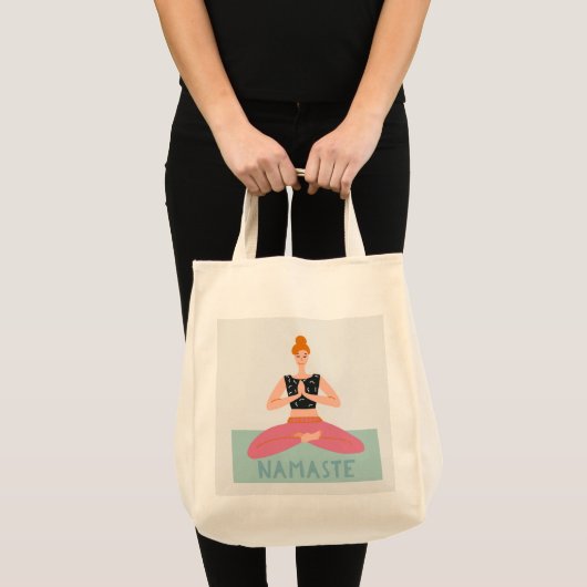 Namaste Yoga Illustration Niedlich Tote Bag Tragetasche (Vorderseite (Produkt))
