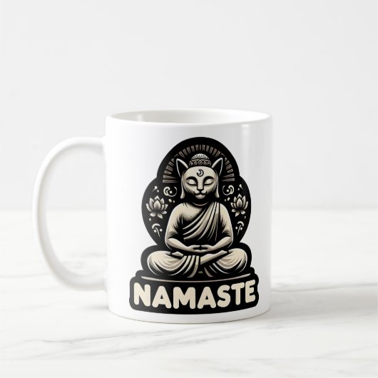 Namaste Yoga Katze in einem Buddha-Pose-Tri-Blend- Kaffeetasse (Links)
