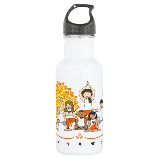 Namaste Yoga Lehrer mit Schülern - Yoga-Posen - Edelstahlflasche (Vorderseite)