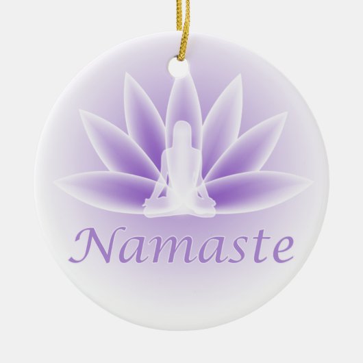 Namaste Yoga Lotus Blume Violett Keramikornament (Vorne)